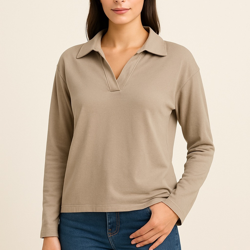 PrettyLittleThing Taupe Collared Long Sleeve Pullover Top Size US 10
